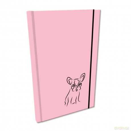 Notes A5 gładki z gumką Soft Touch lakier UV buldog róż pastel