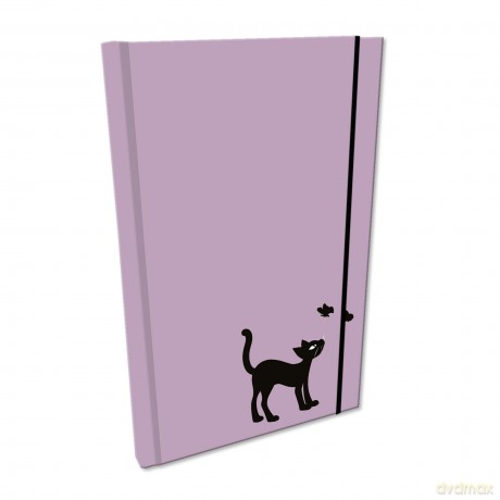 Notes A5 gładki z gumką Soft Touch lakier UV kot fiolet pastel