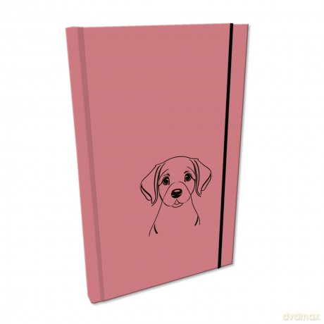 Notes A5 gładki z gumką Soft Touch lakier UV pies labrador brudny róż