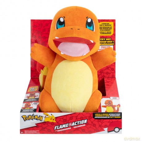 POKEMON Flame Action Charmander Zabawka Interaktywna, pluszak, 25 cm