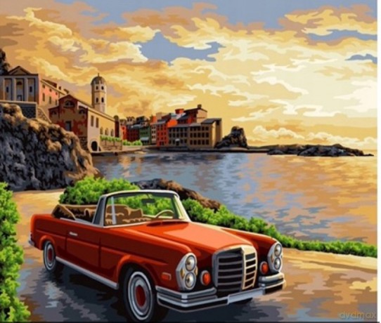 Diamentowa mozaika Auto cabriolet na tle miasta 1007761