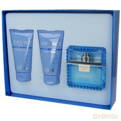 Versace Man Eau Fraiche Zestaw - Woda Toaletowa 50ml Spray + Żel Pod Prysznic 50ml + Szampon 50ml [3xKOSMETYKI]