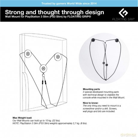 PS3 Slim wall mount by FLOATING GRIP Black