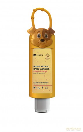 HISKIN Antibac Hand Cleanser+ Biobójczy Żel do rąk o zapachu brzoskwini - piesek (butelka 75ml+etui)