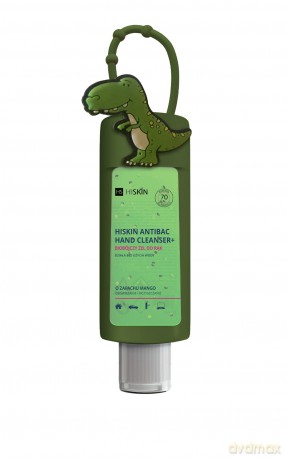 HISKIN Antibac Hand Cleanser+ Biobójczy Żel do rąk o zapachu mango - dinozaur (butelka 75ml+etui)
