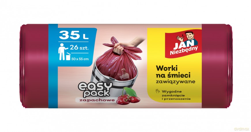 JAN NIEZBĘDNY Worki na śmieci HD Easy-Pack Wiśnia 35L - 26 sztuk