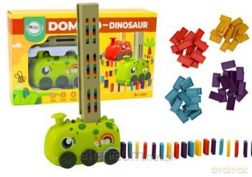 Auto zielony dinozaur na baterie układające domino [GRA]