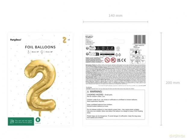 Balon foliowy 2 jasny złoty 72 cm