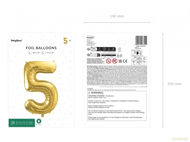 Balon foliowy 5 jasny złoty 72 cm