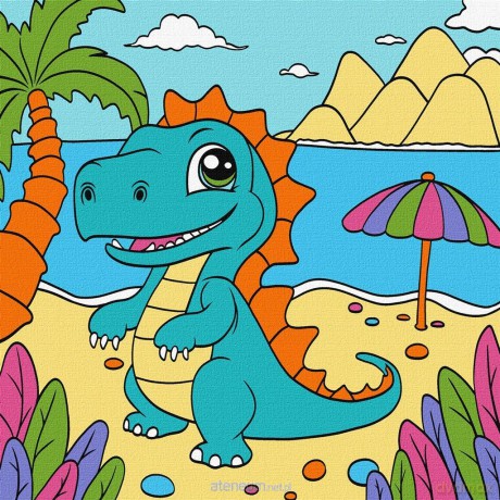 Malowanie po numerach - Zabawny dinozaur 25x25 cm