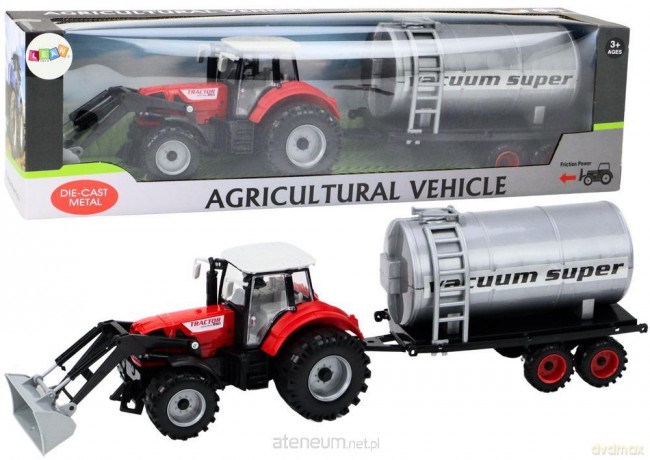 Traktor z cysterną na napęd czerwony