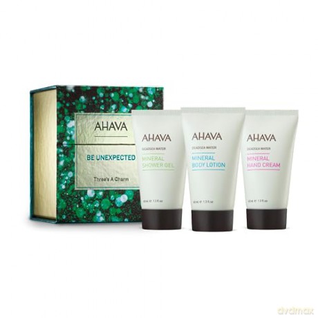 AHAVA Feiertags Sets | Three's A Charm - Feuchtigkeitsspendend und Hydratisierend, Skincare Set mit Mineral Körperlotion (40ml), Mineral Handcreme (40ml), und Mineral Duschgel (40ml)