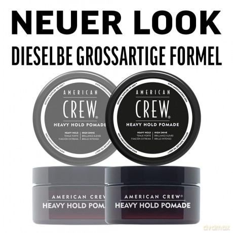 AMERICAN CREW - Heavy Hold Pomade, 85 g, Stylingpomade für Männer, Haarprodukt mit extrem starkem Halt, Stylingprodukt für Frisuren mit viel Glanz, wasserbasiert