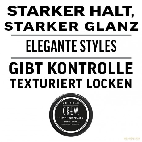 AMERICAN CREW - Heavy Hold Pomade, 85 g, Stylingpomade für Männer, Haarprodukt mit extrem starkem Halt, Stylingprodukt für Frisuren mit viel Glanz, wasserbasiert