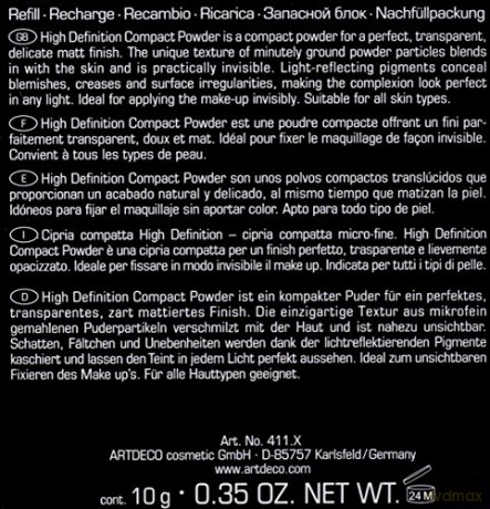ARTDECO High Definition Compact Powder Refill - Puder Makeup, Kompaktpuder, Nachfüllung - 1 x 10 g