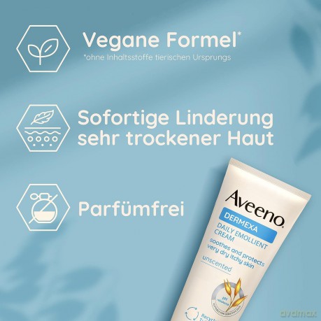 Aveeno Dermexa Tägliche Emollentien Creme (200 ml), Körperlotion für sehr trockene Haut, die zu Ekzemen neigt, natürliche Hautpflege mit Hafer und Ceramiden, vegan*