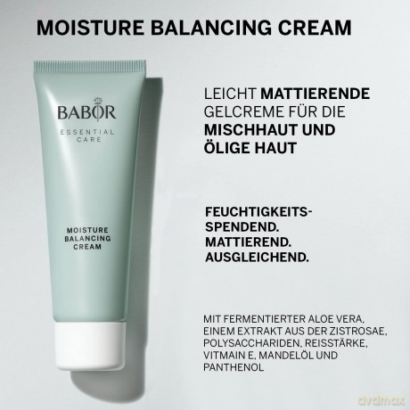 BABOR ESSENTIAL CARE Moisture Balancing Cream, Leichte mattierende Gesichtscreme für Mischhaut und fettige Haut, Mit Vitamin E, Vegane Formel, 50 ml