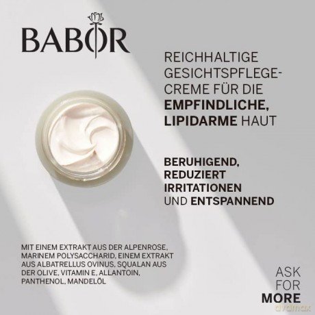 BABOR SKINOVAGE Calming Cream Rich, Reichhaltige Gesichtscreme für empfindliche Haut, Beruhigende Feuchtigkeitspflege ohne Farb- oder Duftstoffe, Vegan, 50 ml