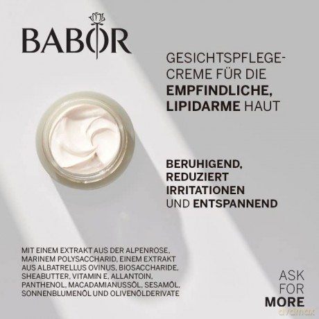 BABOR SKINOVAGE Calming Cream, Gesichtscreme für empfindliche Haut, Feuchtigkeitspflege ohne Farb- oder Duftstoffe, Vegane Formel, 50 ml