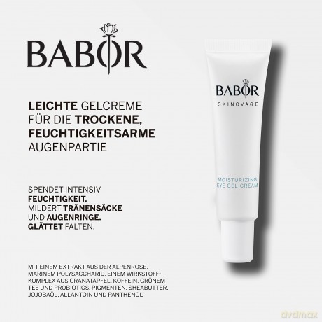 BABOR SKINOVAGE Moisturizing Eye Gel-Cream für trockene Haut, Feuchtigkeitsspendende Augencreme, Augenpflege mit Anti-Age-Effekt, Vegane Formel, 15 ml