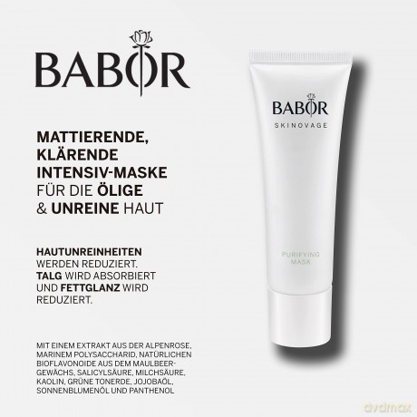 BABOR SKINOVAGE Purifying Mask für ölige, unreine Haut, Mattierende, klärende Intensivmaske mit Anti-Age-Effekt, Vegane Formel, 50 ml