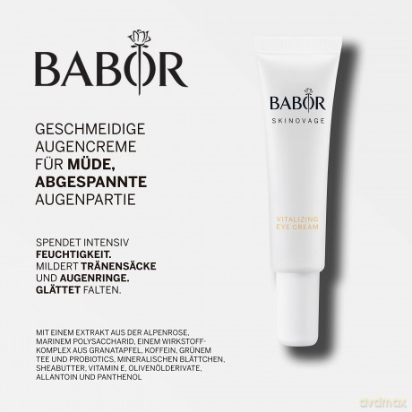 BABOR SKINOVAGE Vitalizing Eye Cream für müde Haut, Feuchtigkeitsspendende Augenpflege gegen Tränensäcke und Augenringe, Vegane Formel, 15 ml