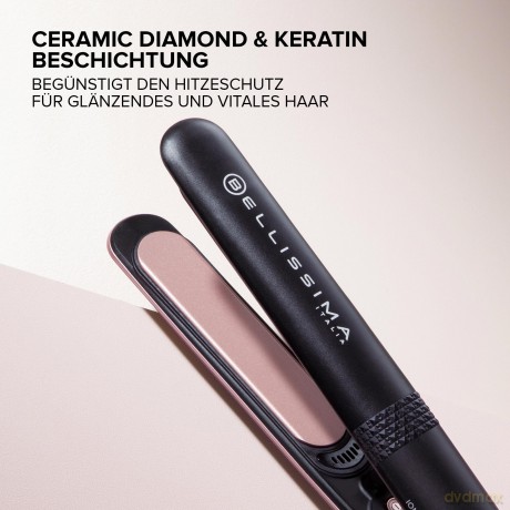 Bellissima Creativity Ion Glätteisen, glattes oder gewelltes Haar, Ionisator, Keramikbeschichtung + Diamantpartikel + Keratin, flexible Platten, 5 Temperaturen 150/230°C mit Memory-Funktion