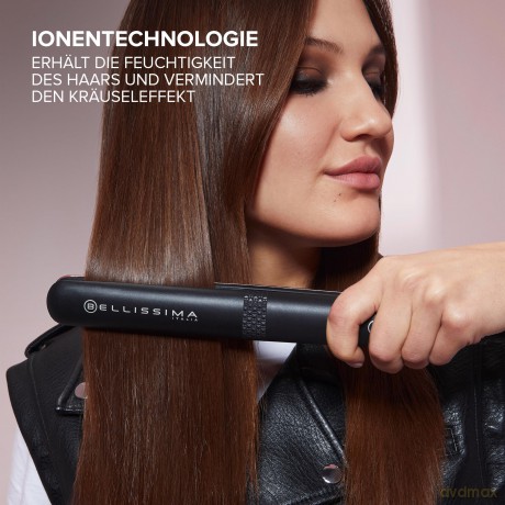 Bellissima Creativity Ion Glätteisen, glattes oder gewelltes Haar, Ionisator, Keramikbeschichtung + Diamantpartikel + Keratin, flexible Platten, 5 Temperaturen 150/230°C mit Memory-Funktion