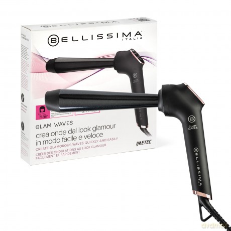 Bellissima Glam Waves, Lockenstab, konische Form, Display, 5 Temperaturen, Diamon-Keramik- und Keratin-Beschichtung, konstante Hitze, Anti-Verbrühungsspitze, schnelles Aufheizen