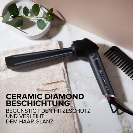 Bellissima Glam Waves, Lockenstab, konische Form, Display, 5 Temperaturen, Diamon-Keramik- und Keratin-Beschichtung, konstante Hitze, Anti-Verbrühungsspitze, schnelles Aufheizen