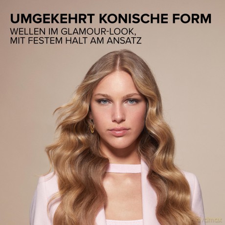 Bellissima Glam Waves, Lockenstab, konische Form, Display, 5 Temperaturen, Diamon-Keramik- und Keratin-Beschichtung, konstante Hitze, Anti-Verbrühungsspitze, schnelles Aufheizen