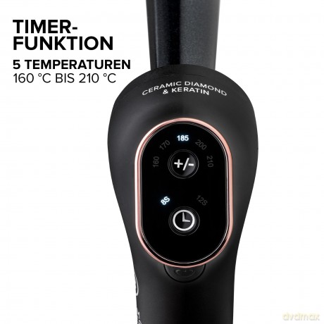 Bellissima Glam Waves, Lockenstab, konische Form, Display, 5 Temperaturen, Diamon-Keramik- und Keratin-Beschichtung, konstante Hitze, Anti-Verbrühungsspitze, schnelles Aufheizen