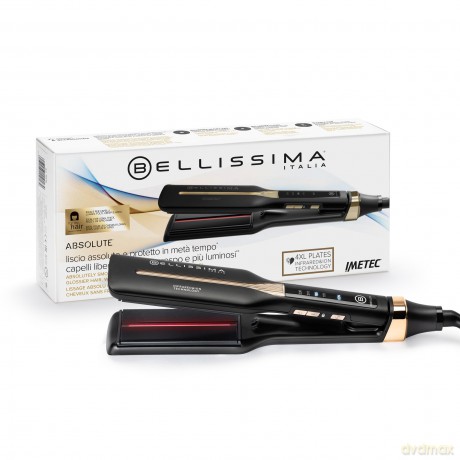 Bellissima Infrarot-Glätteisen, 4 Heizelemente, Keramik- und Keratinbeschichtung, 4 Temperaturen, flexibles Glätteisen, abgerundetes Design, schnelle Erwärmung, Beauty Bag