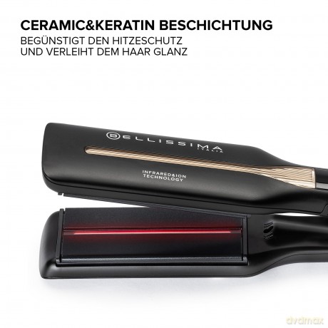 Bellissima Infrarot-Glätteisen, 4 Heizelemente, Keramik- und Keratinbeschichtung, 4 Temperaturen, flexibles Glätteisen, abgerundetes Design, schnelle Erwärmung, Beauty Bag