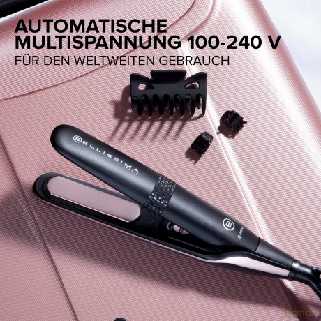Bellissima Mini-Haarglätter für Tasche und Reisen, Glätteisen für glattes Haar jederzeit, überall, kompakt, leicht, Keramikbeschichtung, Temperatur 200 °C, automatische Mehrfachspannung, Beauty Bag