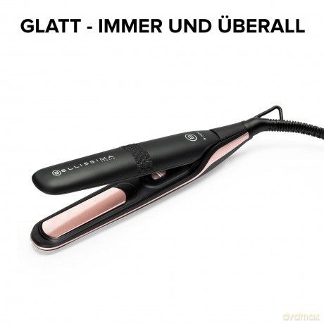 Bellissima Mini-Haarglätter für Tasche und Reisen, Glätteisen für glattes Haar jederzeit, überall, kompakt, leicht, Keramikbeschichtung, Temperatur 200 °C, automatische Mehrfachspannung, Beauty Bag
