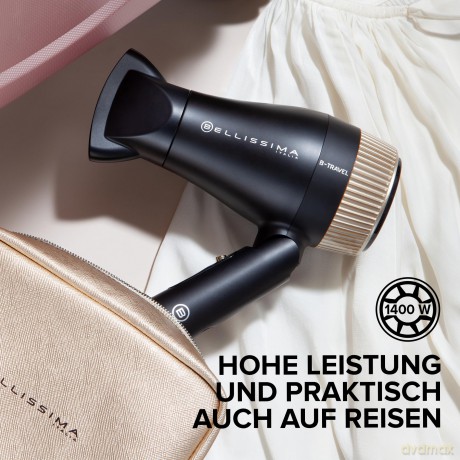 Bellissima Reisehaartrockner, tragbar und kompakt, 1400 Watt, klappbarer Griff, Präzisionskonzentrator, 2 Luft/Temperatur-Kombinationen, Reiseetui, Geschenkidee