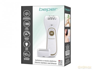 BEPER 3BEPI001-2in1 Epilierer, Kabel- oder Akkubetrieb, Plug&Play, zwei Köpfe, zwei Geschwindigkeiten, Rasierer und Silk-épil, schnelle Enthaarung, Licht, Etui und Bürste im Lieferumfang