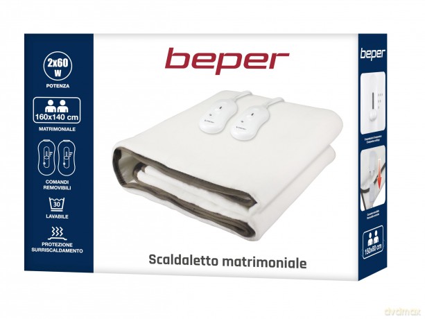 BEPER P203TFO110 Doppelter Bettwärmer 160x140 cm, Soft Touch, waschbar,120W, wählbare Temperaturen, Überhitzungsschutz