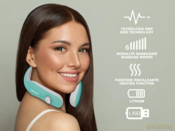 BEPER P302MAS100 Zervikales Massagegerät, Nackenmassagegerät, 6 Modi, einstellbare Intensität, Heizfunktion, wiederaufladbar, mit USB-Anschluss
