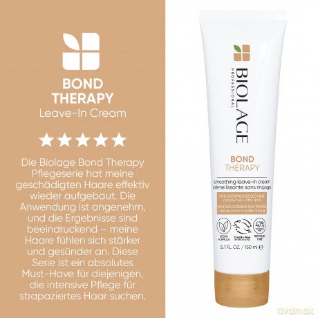 Biolage Leave-In Cream für geschädigtes oder überstrapaziertes Haar, Stärkt Haarbrücken, bändigt widerspenstiges Haar und bietet Hitzeschutz bis zu 232°C, Vegan, Bond Therapy, 1 x 150 ml