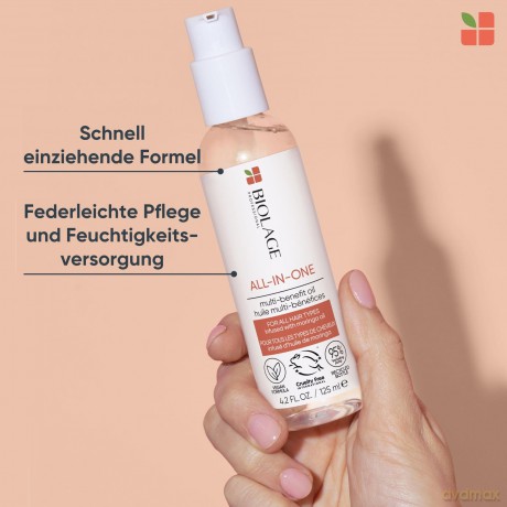 Biolage Pflegendes Multi-Benefit Haar-Öl für alle Haartypen, Mehr Glanz, Kontrolle und Feuchtigkeit, Unsichtbare und schnelleinziehende Formel mit Moringa-Öl, All-In-One, 1 x 125 ml