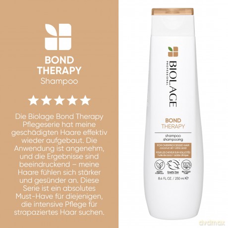 Biolage Shampoo für geschädigtes und überstrapaziertes Haar, Mit Kokosnussöl und Zitronensäure, Stärkt Haarbrücken, Reduziert Haarbruch und beugt Spliss vor, Vegan, Bond Therapy, 1 x 250 ml