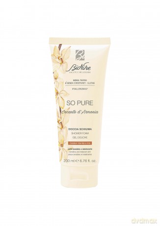 Bionike So Pure Harmonie Duschschaum für empfindliche Haut, ausgleichende und feuchtigkeitsspendende Wirkung, verleiht der Haut Schutz und Geschmeidigkeit, 200 ml