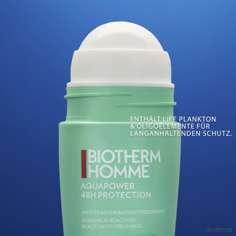 BIOTHERM Homme Aquapower 48H Deo Roll-On, Deodorant für Männer, mit Life Plankton und Oligo-Mineralien, antitranspirantes 48-h-Deo für frische Achseln mit langanhaltendem Minzduft, 75 g