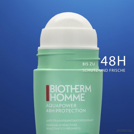 BIOTHERM Homme Aquapower 48H Deo Roll-On, Deodorant für Männer, mit Life Plankton und Oligo-Mineralien, antitranspirantes 48-h-Deo für frische Achseln mit langanhaltendem Minzduft, 75 g