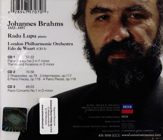 Radu Lupu: Brahms:Piano Concerto,Piano Pieces [3CD]