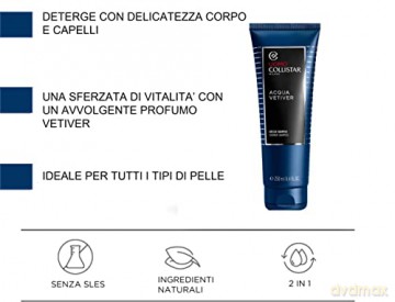 Collistar Acqua Vetiver Duschgel-Shampoo für Männer, reinigt Körper und Haare, pflegt und spendet Feuchtigkeit, ohne SLES, 250 ml