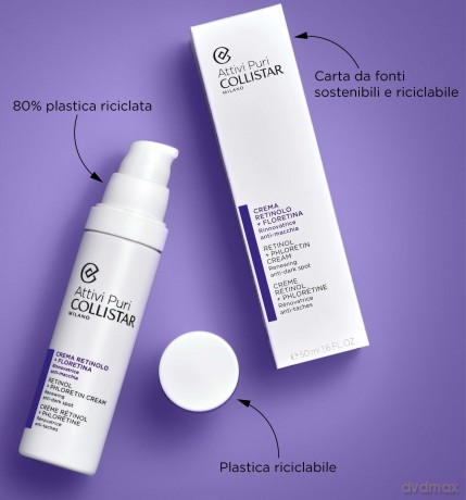 Collistar Activi Puri Gesichtscreme Retinol + Floretin, Anti-Flecken-Regenerator, reduziert feine Linien und Falten, glättet den Teint, 50 ml