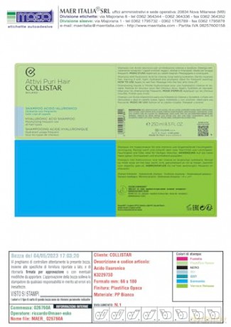 Collistar Aktive Puri Hair Hyaluronsäure-Shampoo, feuchtigkeitsspendend, häufige Anwendung, für alle Haartypen, 250 ml